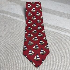 Vintage Tommy Hilfiger Necktie Mens Red Sailboat Tie 90s Silk USA Yacht Boat